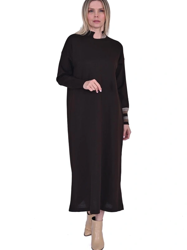 İNVEE Yün Karışımlı Triko Elbise - Kahve