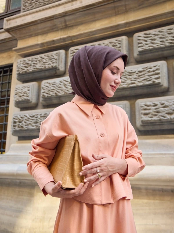 Monogram Pamuk İpek Eşarp - Koyu Kahve