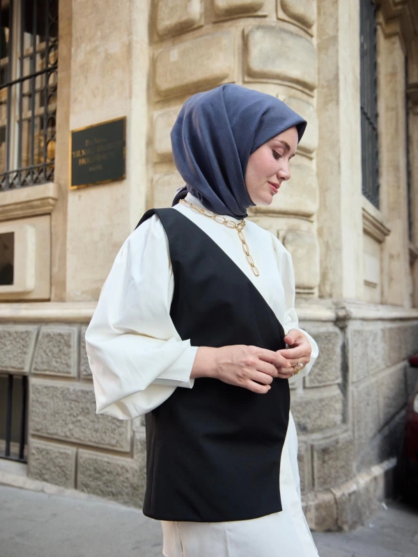 Monogram Pamuk İpek Eşarp - Morcivert