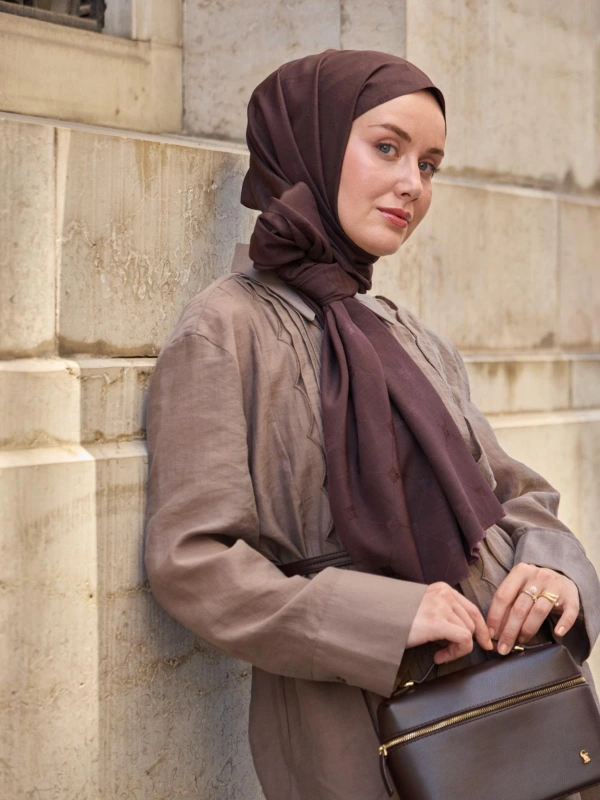 Monogram Pamuk İpek Şal - Acı Kahve