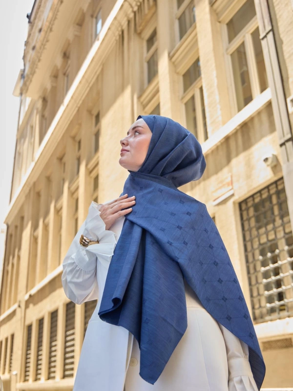 Monogram Pamuk İpek Şal - Lacivert