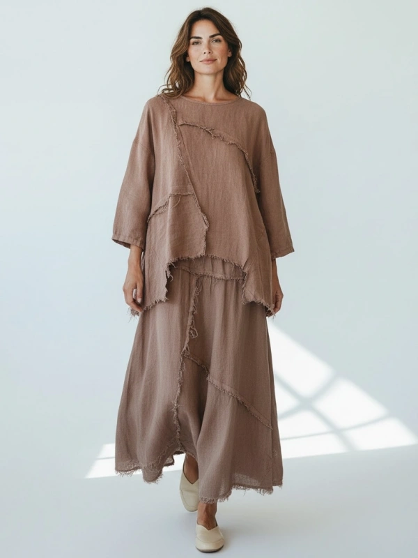 PURO LINO %100 Keten Takım - Tarçın