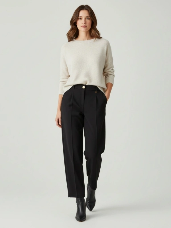 Sentez Arkası Lastikli Pileli Pantolon - Siyah