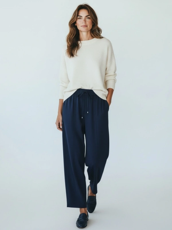 Sentez Beli Ayarlanabilen Lastikli Pantolon - Lacivert