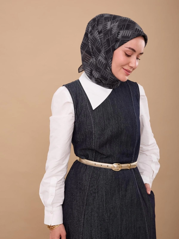 Silk Home Geometrik Desen Eşarp - Siyah, Füme, Gri