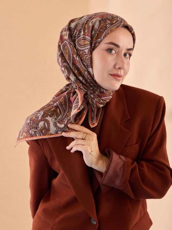 Silk Home Yaz Esintisi Eşarp - Koyu Taş, Mürdüm, Yavruağzı, Yeşil Bej