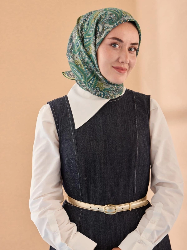 Silk Home Yaz Esintisi Eşarp - Patina Yeşili, Yeşil Bej, Petrol Yeşili