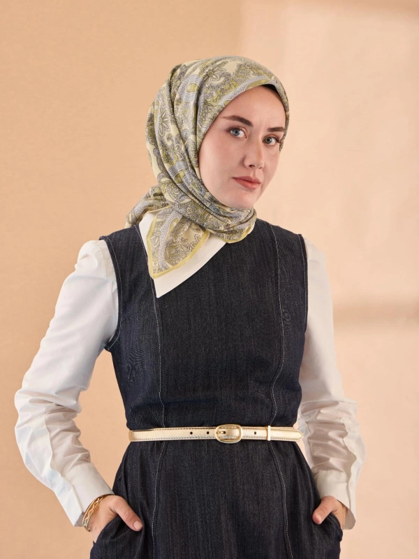 Silk Home Yaz Esintisi Eşarp - Butter Yellow, Gri, Sarı,Gümüş