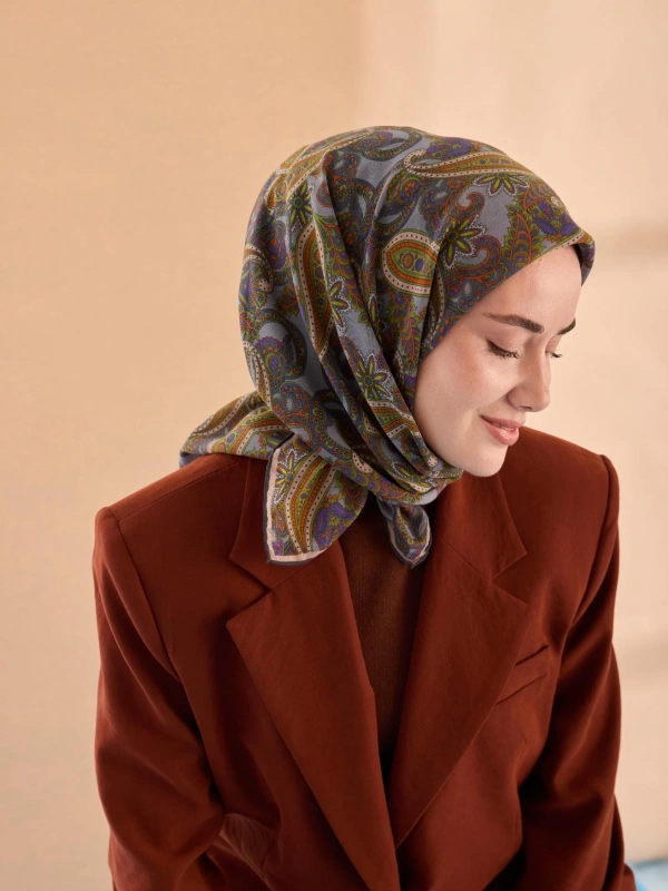 Silk Home Yaz Esintisi Eşarp - Eflatun, Yeşil, Parlak Turuncu, İndigo Mavi, Mor