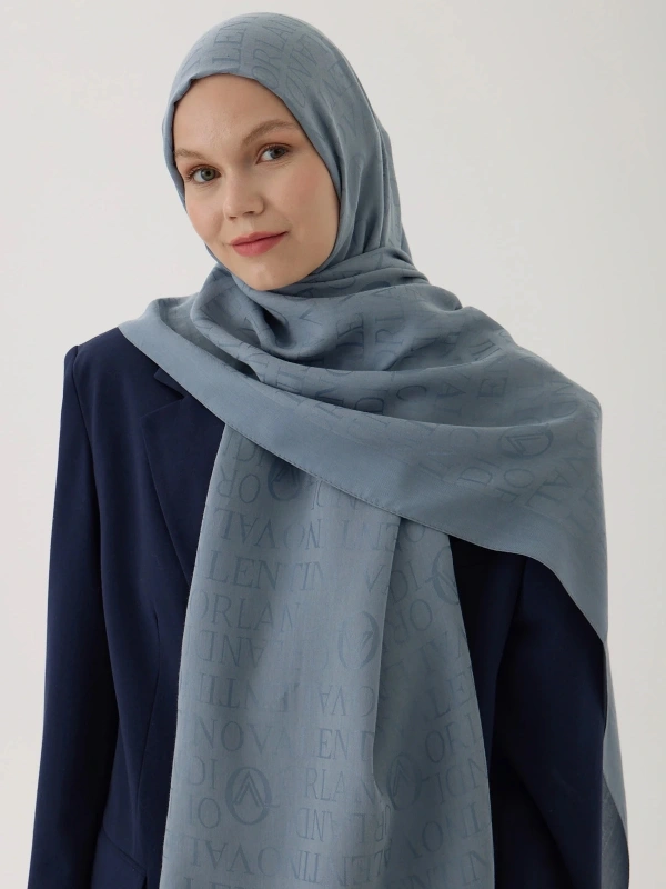 Valentino Orlandi VO Logo Şal - Metalik Mavi