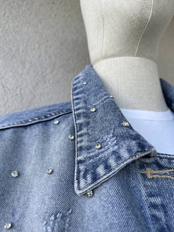 Taş İşlemeli Denim Ceket