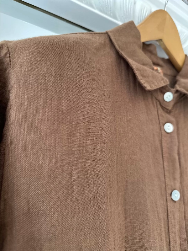 PURO LINO %100 Keten Elbise - Kahverengi