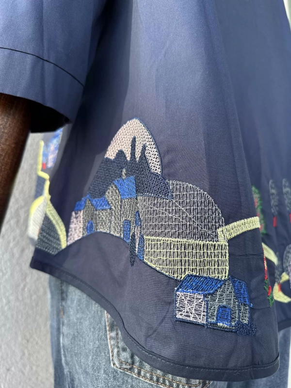 Nakış Detaylı Viskon Gömlek - Lacivert