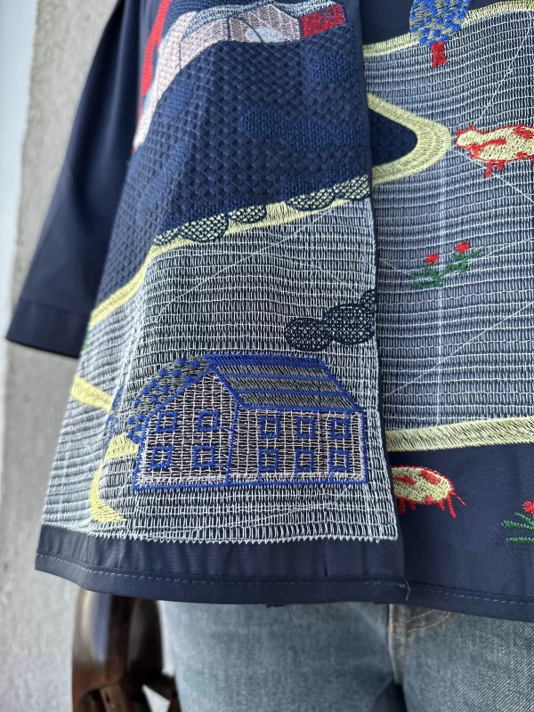 Nakış Detaylı Viskon Gömlek - Lacivert