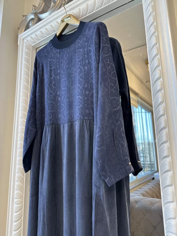 İNVEE 7033 Desenli Modal Elbise - Lacivert