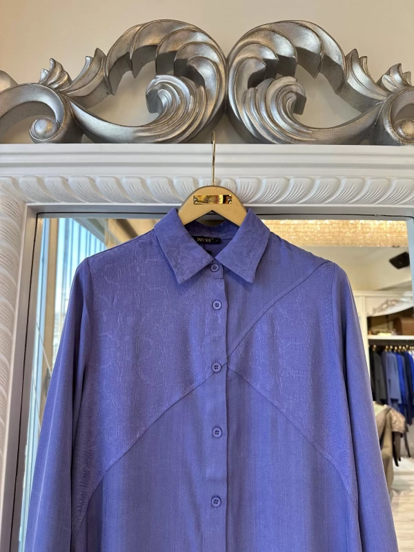 İNVEE 7032 İpek Qupra Gömlek Elbise - Mor