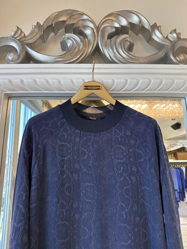 İNVEE 7033 Desenli Modal Elbise - Lacivert