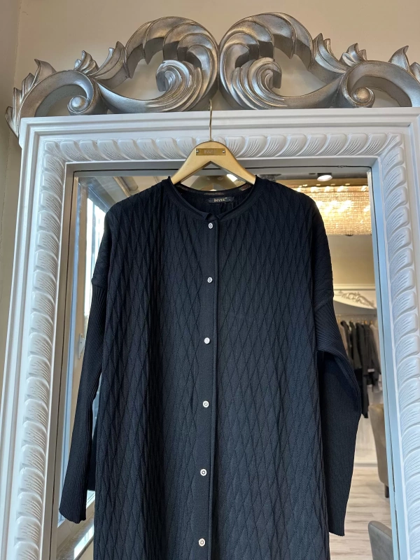 İNVEE 7029 Desenli Triko Hırka - Siyah