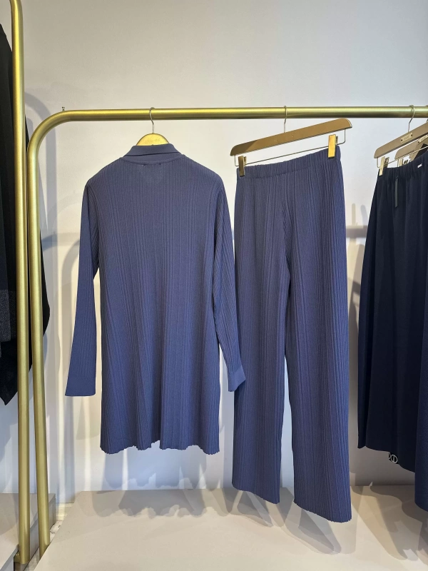 İNVEE Kalp Düğmeli Triko Takım - İndigo