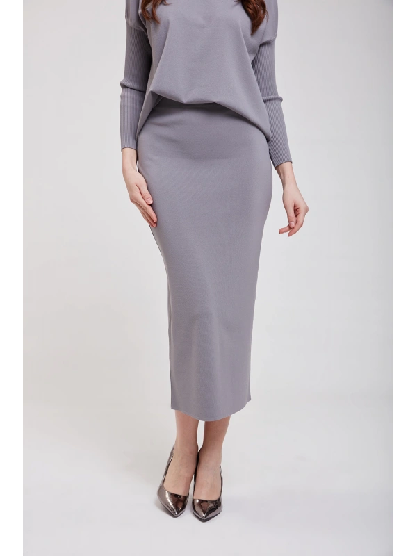 İNVEE 5685 Gri Triko Kalem Etek