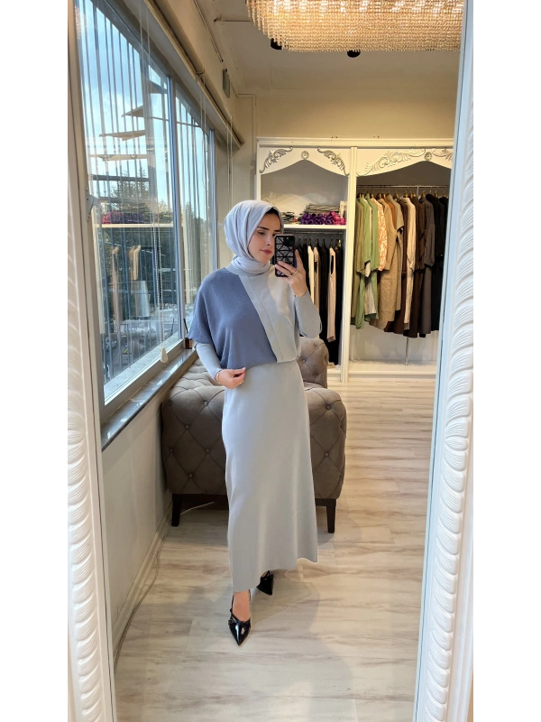 İNVEE 7015 Kloş Gri Triko Etek