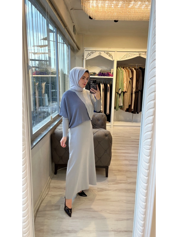 İNVEE 7015 Kloş Gri Triko Etek