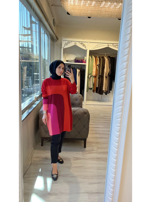 İNVEE 6999 Kırmızı Triko Tunik