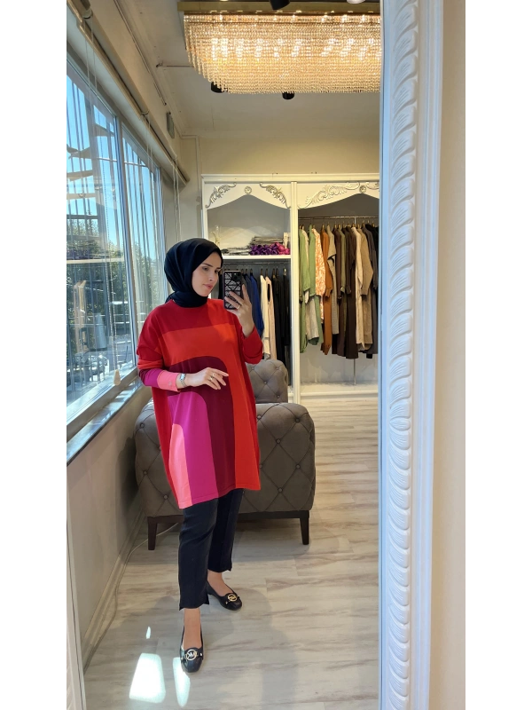 İNVEE 6999 Kırmızı Triko Tunik