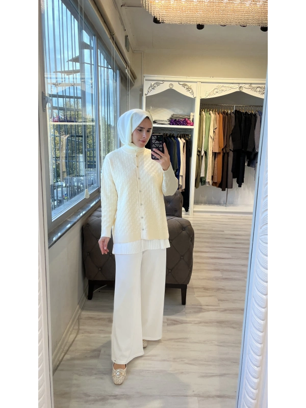 İNVEE 6939 Triko Hırka - Vanilya