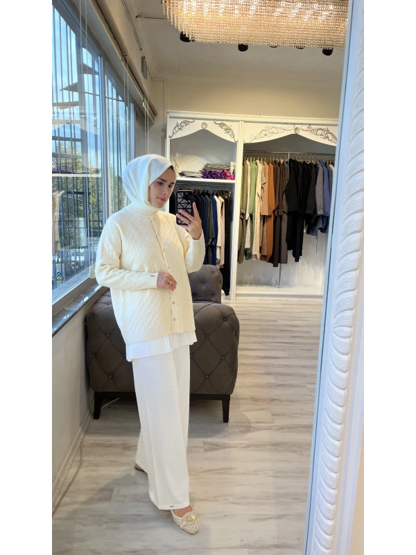 İNVEE 6939 Triko Hırka - Vanilya