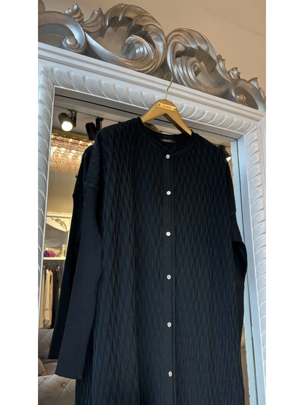 İNVEE 7029 Desenli Triko Hırka - Siyah