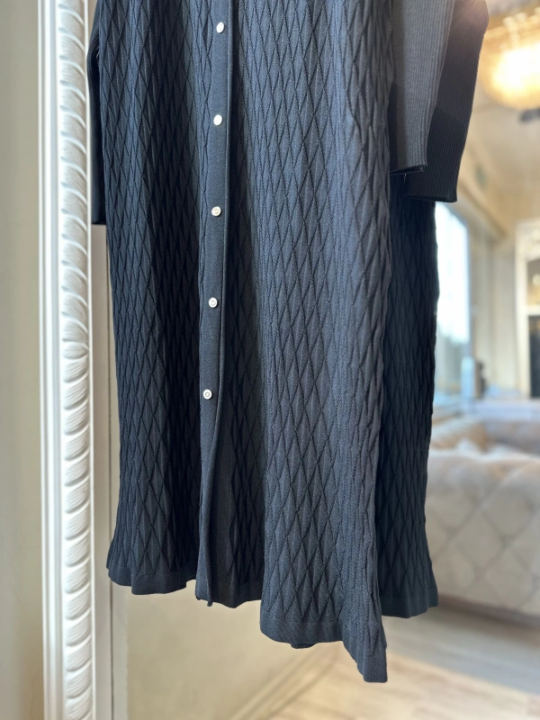 İNVEE 7029 Desenli Triko Hırka - Siyah