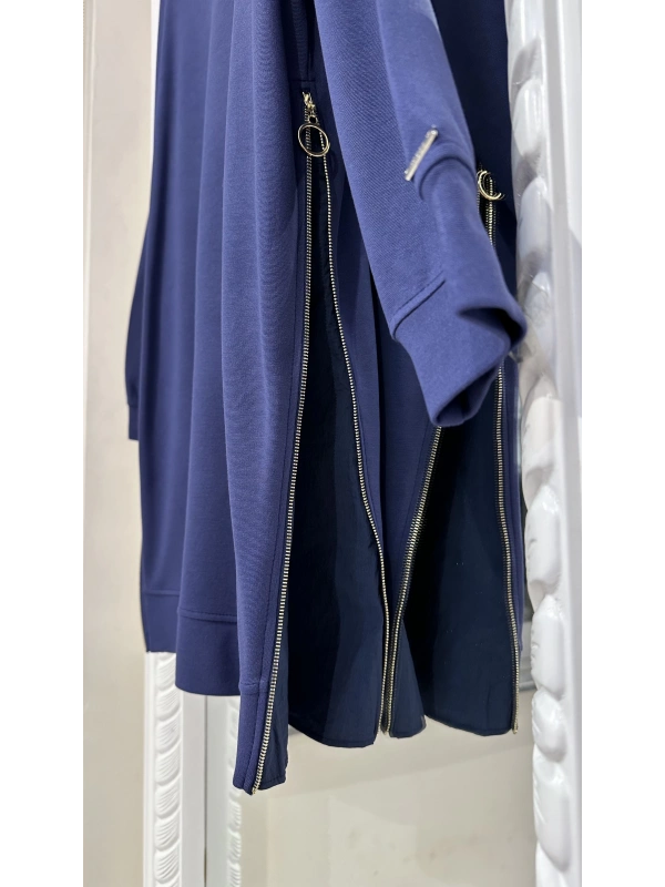 İNVEE 7047 Fermuar Detaylı İki İplik Tunik - İndigo