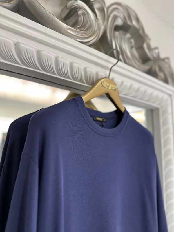 İNVEE 7047 Fermuar Detaylı İki İplik Tunik - İndigo