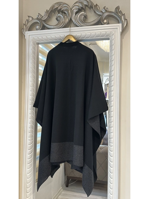 İNVEE 6104 Simli Siyah Panço-Şal