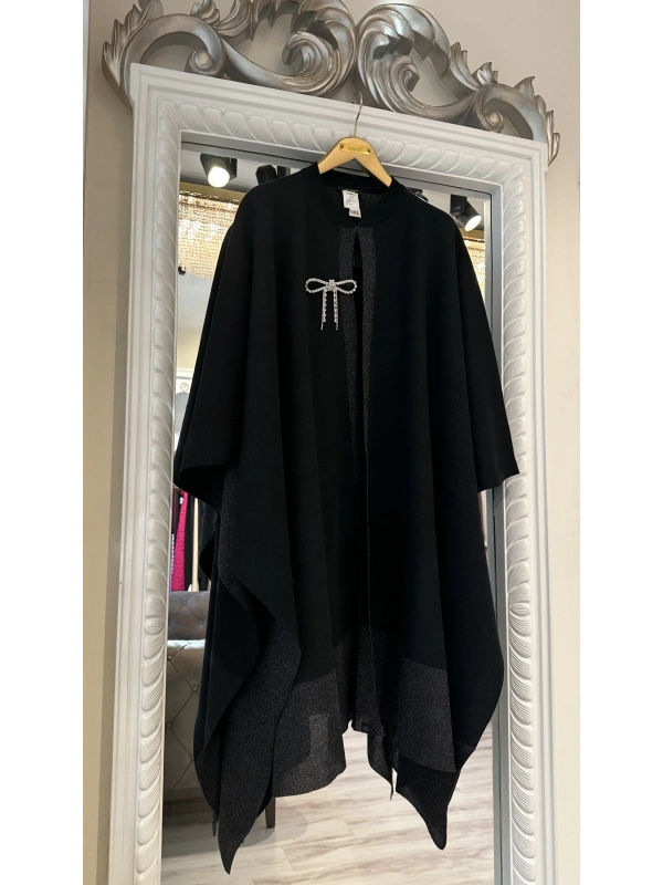 İNVEE 6104 Simli Siyah Panço-Şal