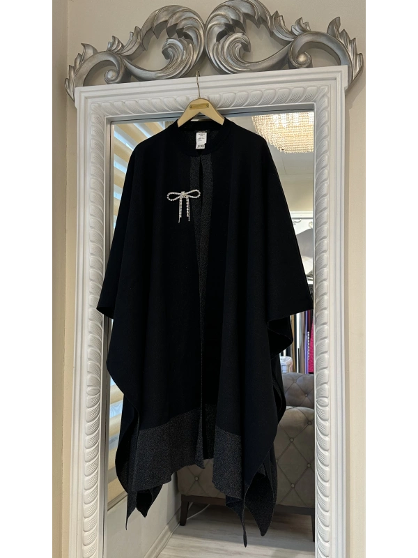 İNVEE 6104 Simli Siyah Panço-Şal