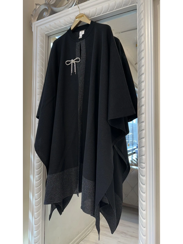 İNVEE 6104 Simli Siyah Panço-Şal