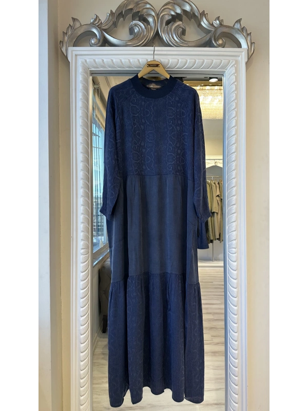 İNVEE 7033 Desenli Modal Elbise - Lacivert