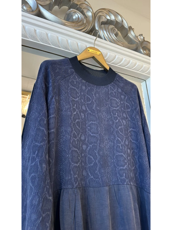 İNVEE 7033 Desenli Modal Elbise - Lacivert