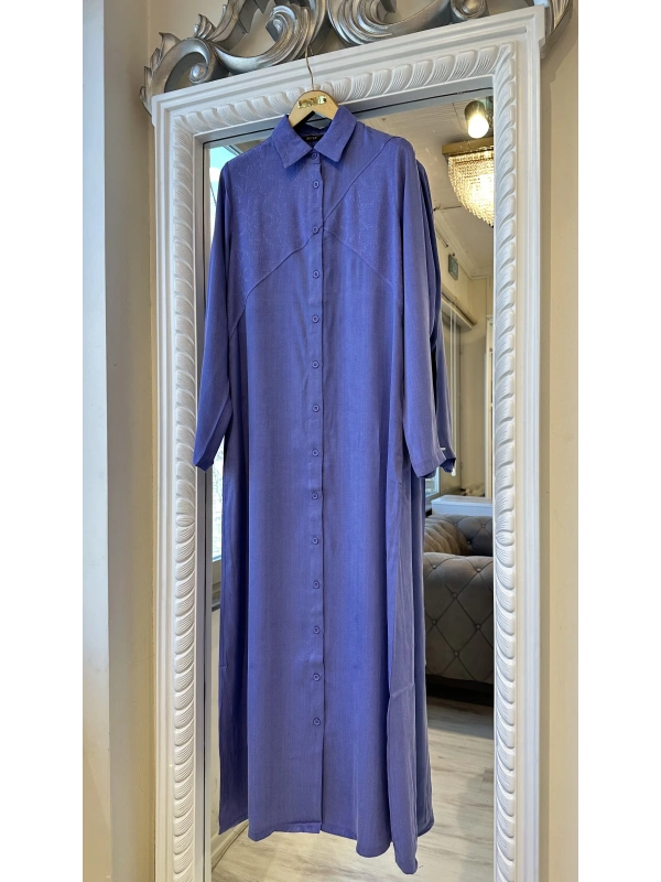 İNVEE 7032 İpek Qupra Gömlek Elbise - Mor