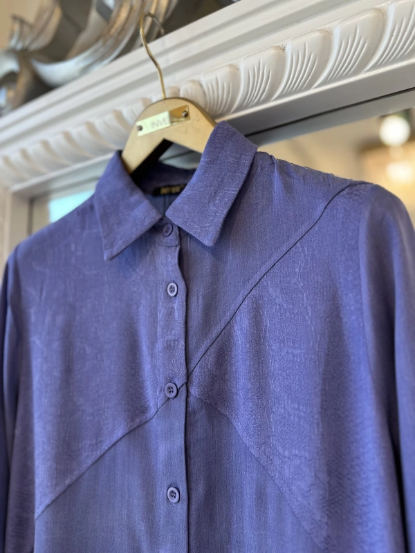 İNVEE 7032 İpek Qupra Gömlek Elbise - Mor