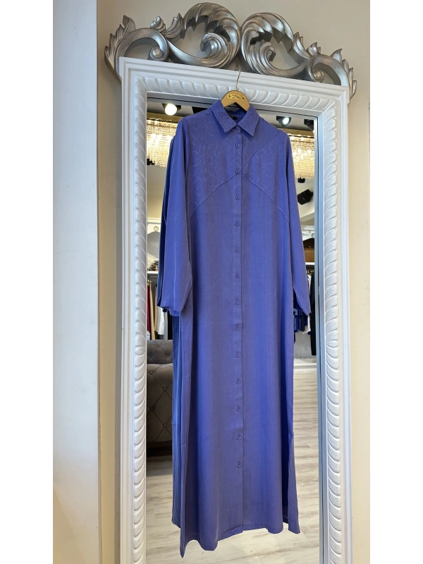 İNVEE 7032 İpek Qupra Gömlek Elbise - Mor
