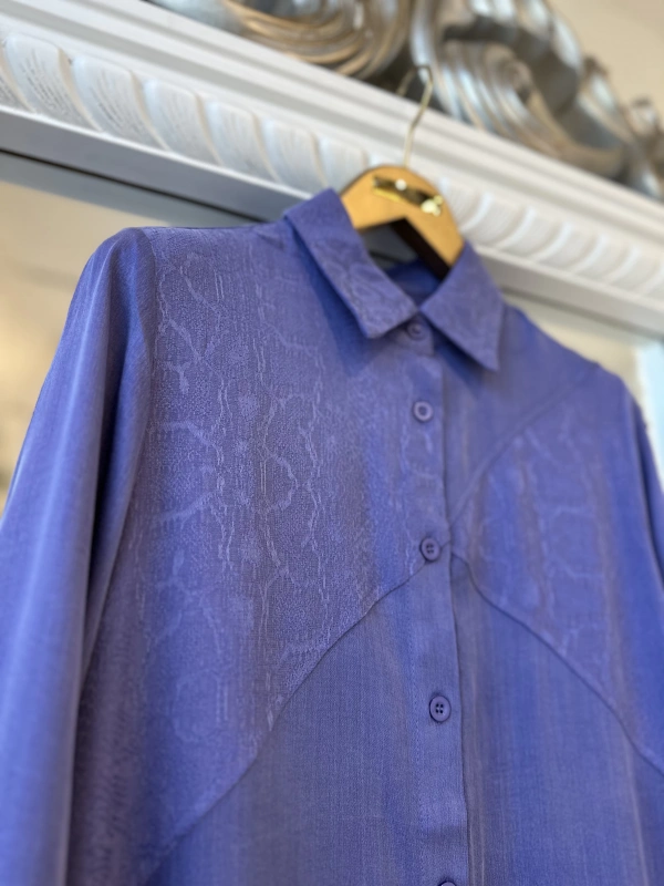 İNVEE 7032 İpek Qupra Gömlek Elbise - Mor