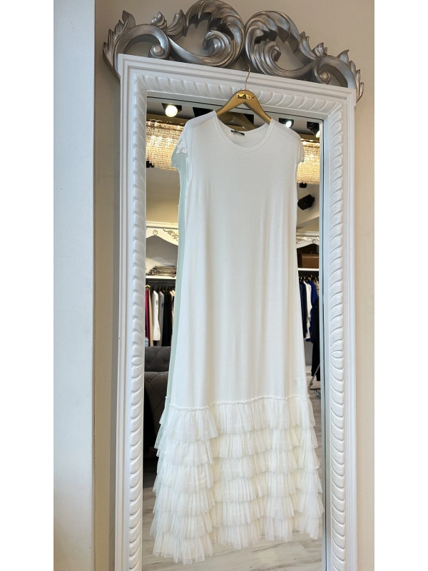 İNVEE Eteği Fırfır Detaylı İç Elbise - Ekru