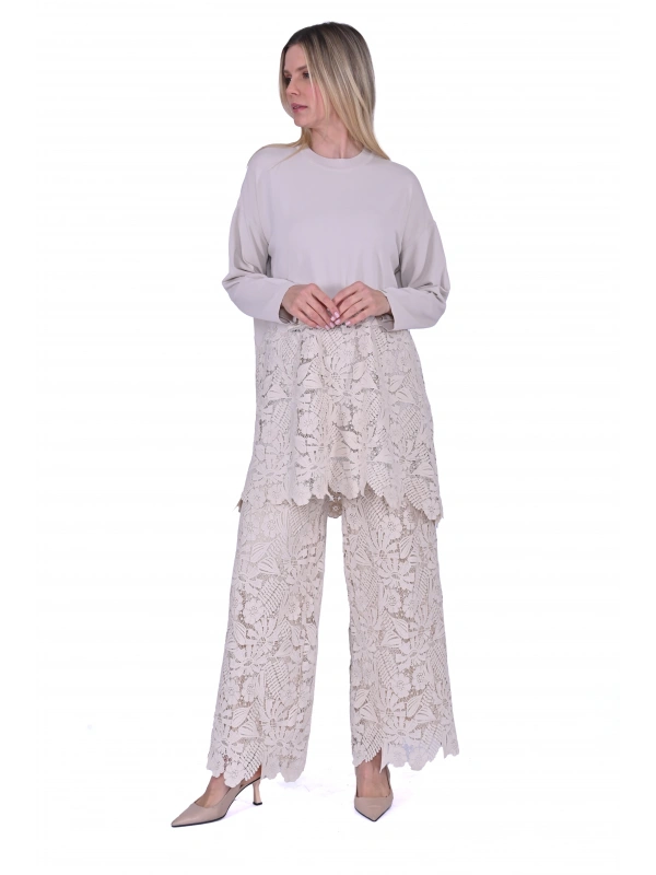 İNVEE 7078 Dantelli Takım - Bej