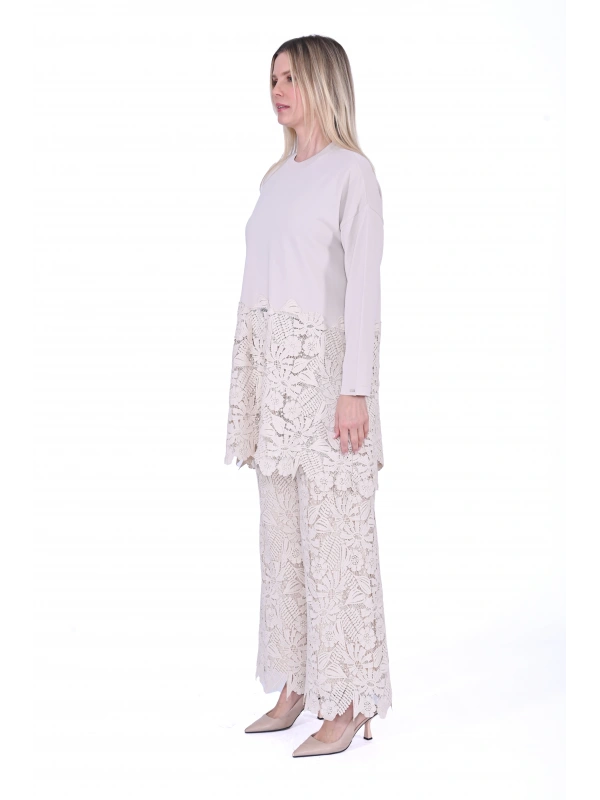 İNVEE 7078 Dantelli Takım - Bej