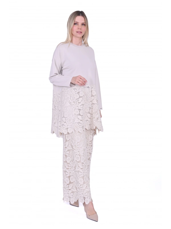 İNVEE 7078 Dantelli Takım - Bej