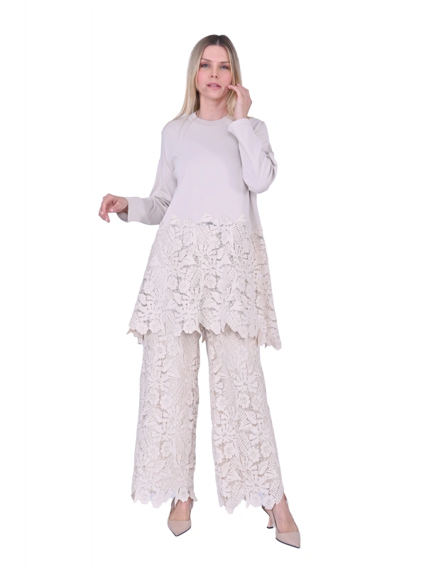 İNVEE 7078 Dantelli Takım - Bej