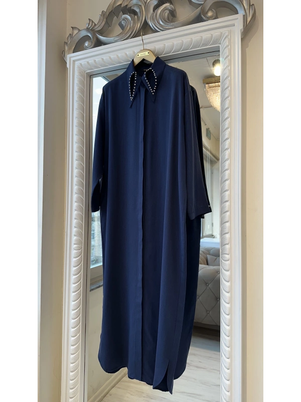 İNVEE 7057 Modal Kumaş Uzun Gömlek/Kap - Lacivert